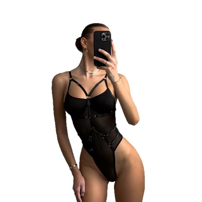 Trendig Bodysuit för Dam – Bandage Design med Korsdetaljer