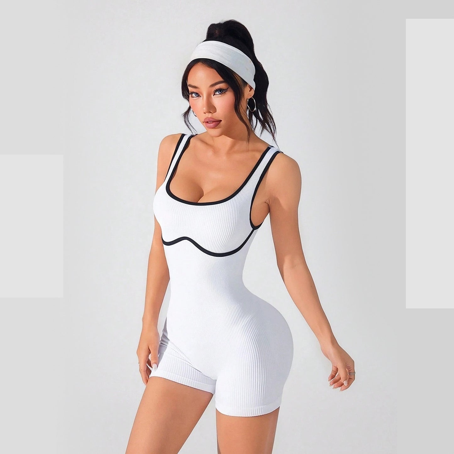 Yoga Jumpsuit för Dam – Elastisk, Figurnära & Kontrastfärger