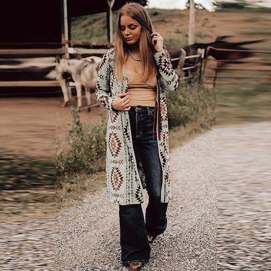 Kofta för Dam – Stickad i Geometriskt Mönster, Perfekt för Höst