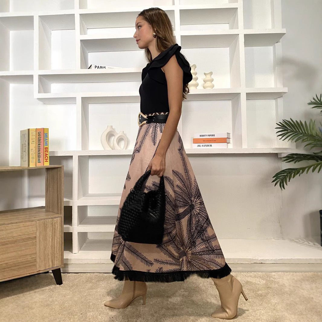 Kjol för Dam – Blommigt Mönster i Polyester med Toffsdetaljer