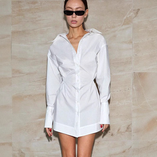 Damklänning – vit skjortklänning i europeisk/amerikansk stil för arbete & vardag