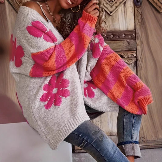 Flerfärgad Cardigan Dam – Bekväm Drop Shoulder