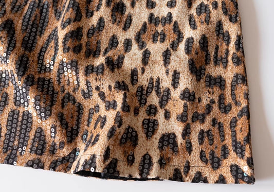 Kjol för Dam – A-linje i Leopardmönster med Glitterdetaljer