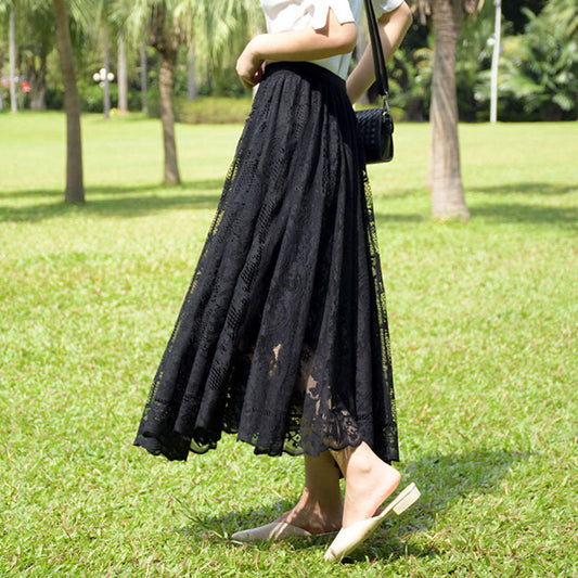 Kjol för Dam – Koreansk Stil med Hög Midja i Virkad Spets & Slimmande Design