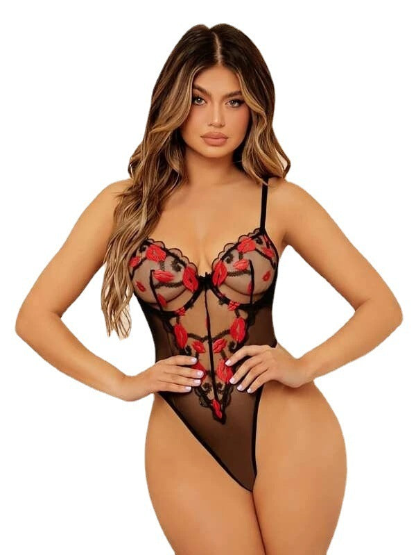 Bodysuit dam – transparent svart mesh body