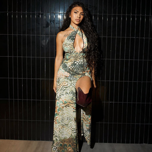 Elegant Klänning för Dam – Abstrakt Mönster & Modernt Snitt