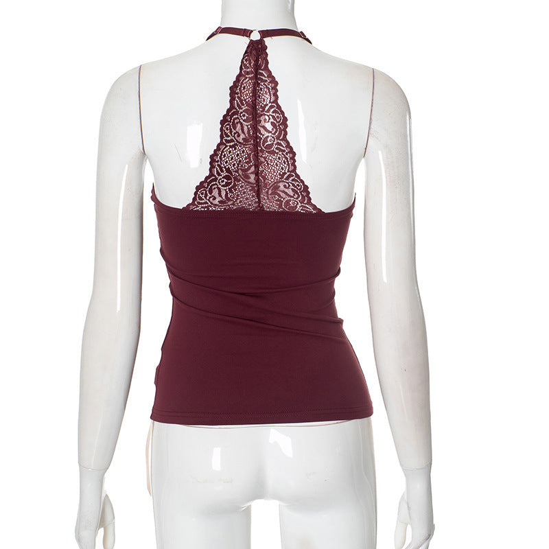 Damtopp – sexig off-shoulder med spets & axelband i enfärgad europeisk/amerikansk stil