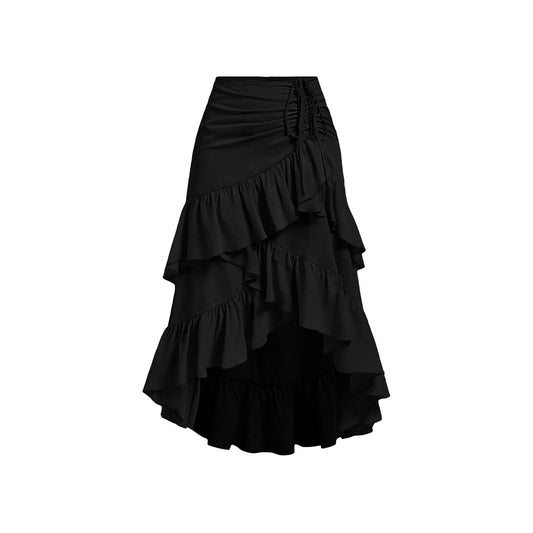 Kjol för Dam – Asymmetrisk Högmidjad med Knytning & Volangdetaljer