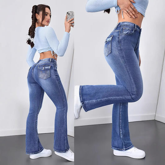 Dambyxor – Tvättad Slim Fit med Lätt Utsvängd och Figurformande Silhuett