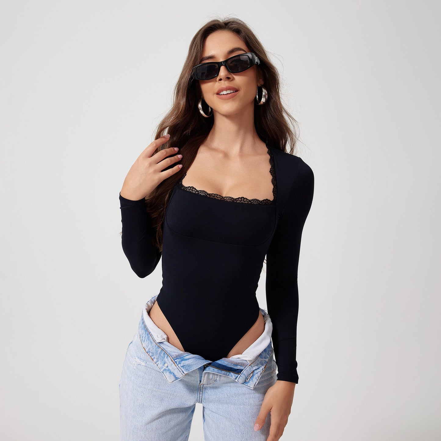 Sportig Bodysuit – Figurnära Långärmad One-Piece för Yoga & Träning