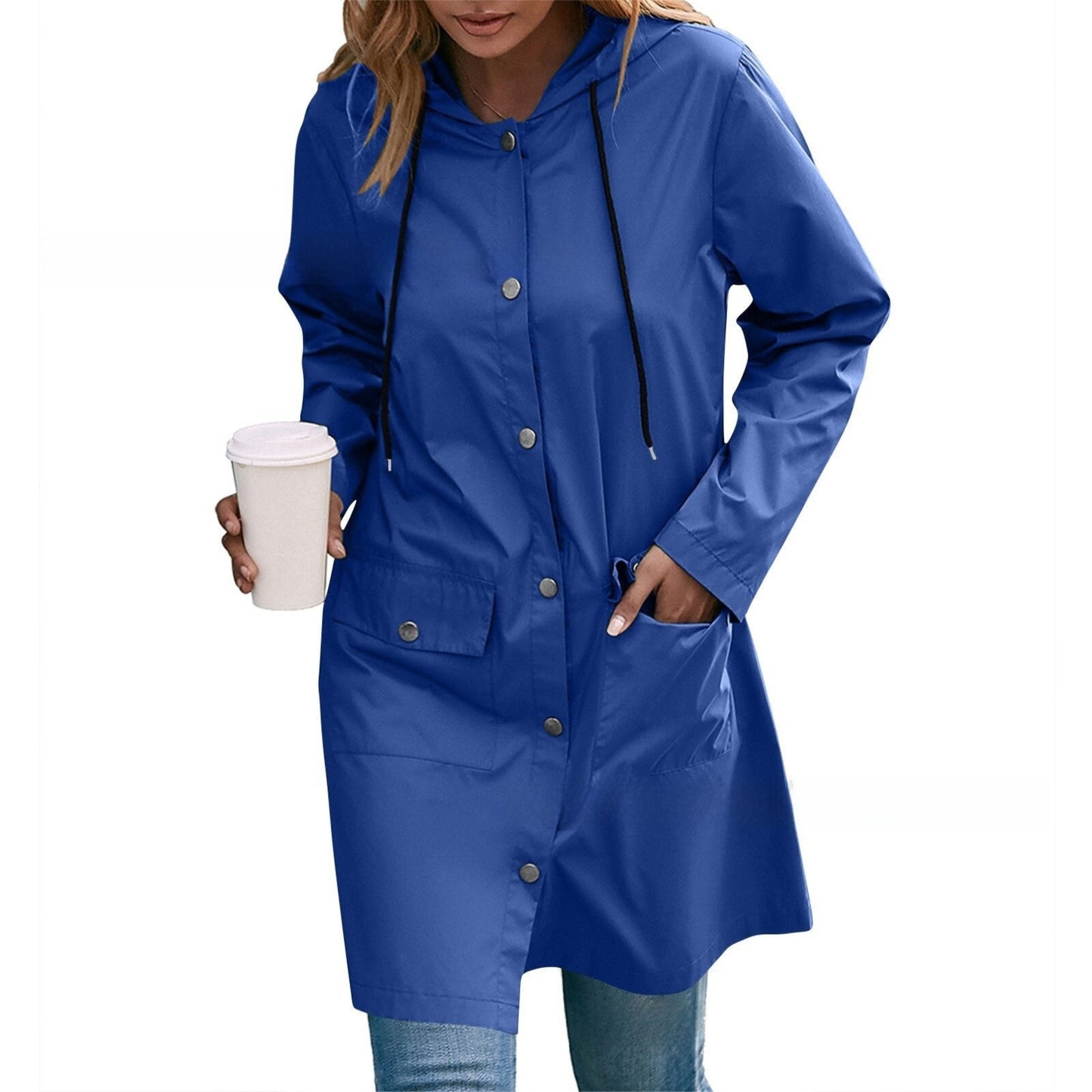 Casual Lång Vindjacka med Huva  – Tjock och Vattentät – Dam