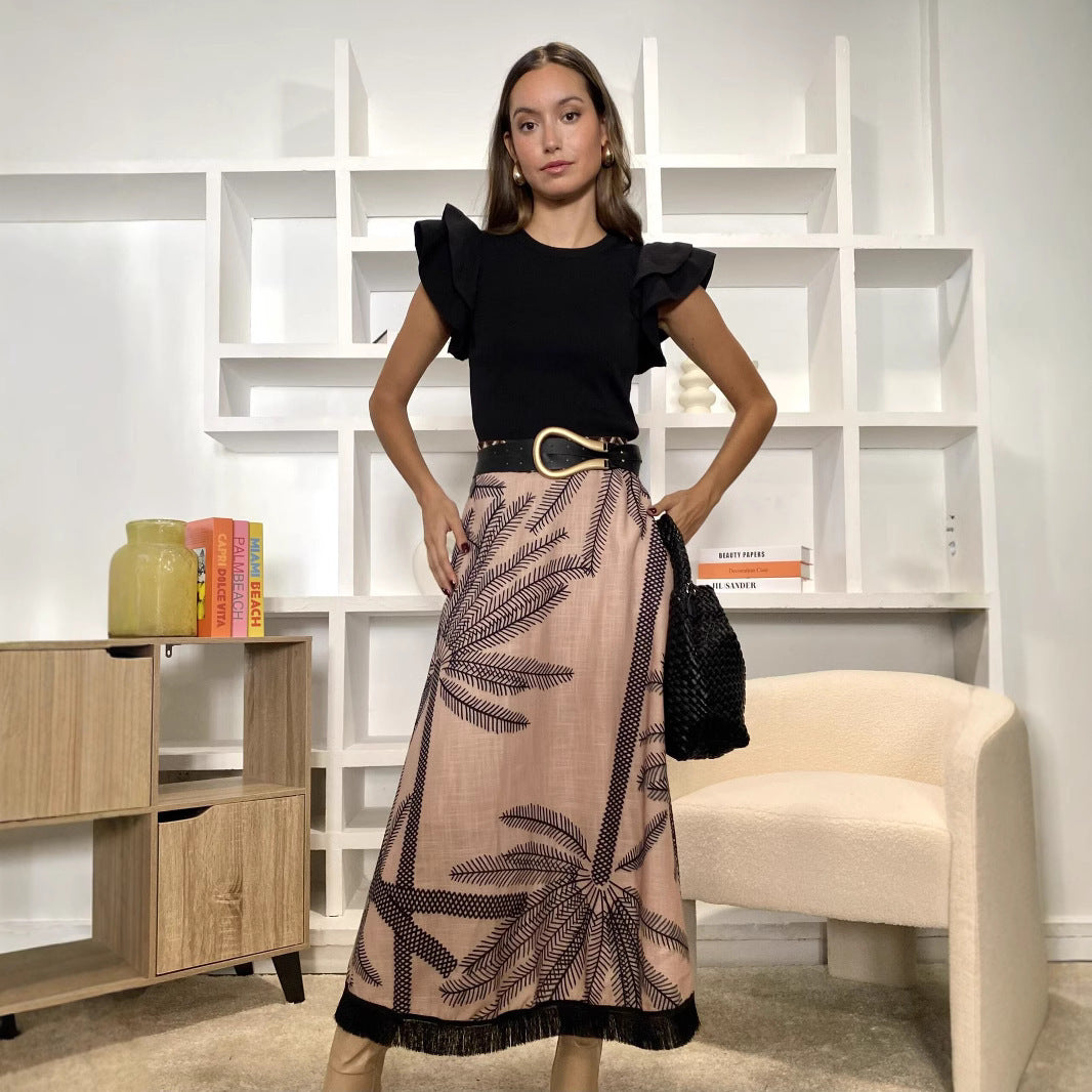 Kjol för Dam – Blommigt Mönster i Polyester med Toffsdetaljer