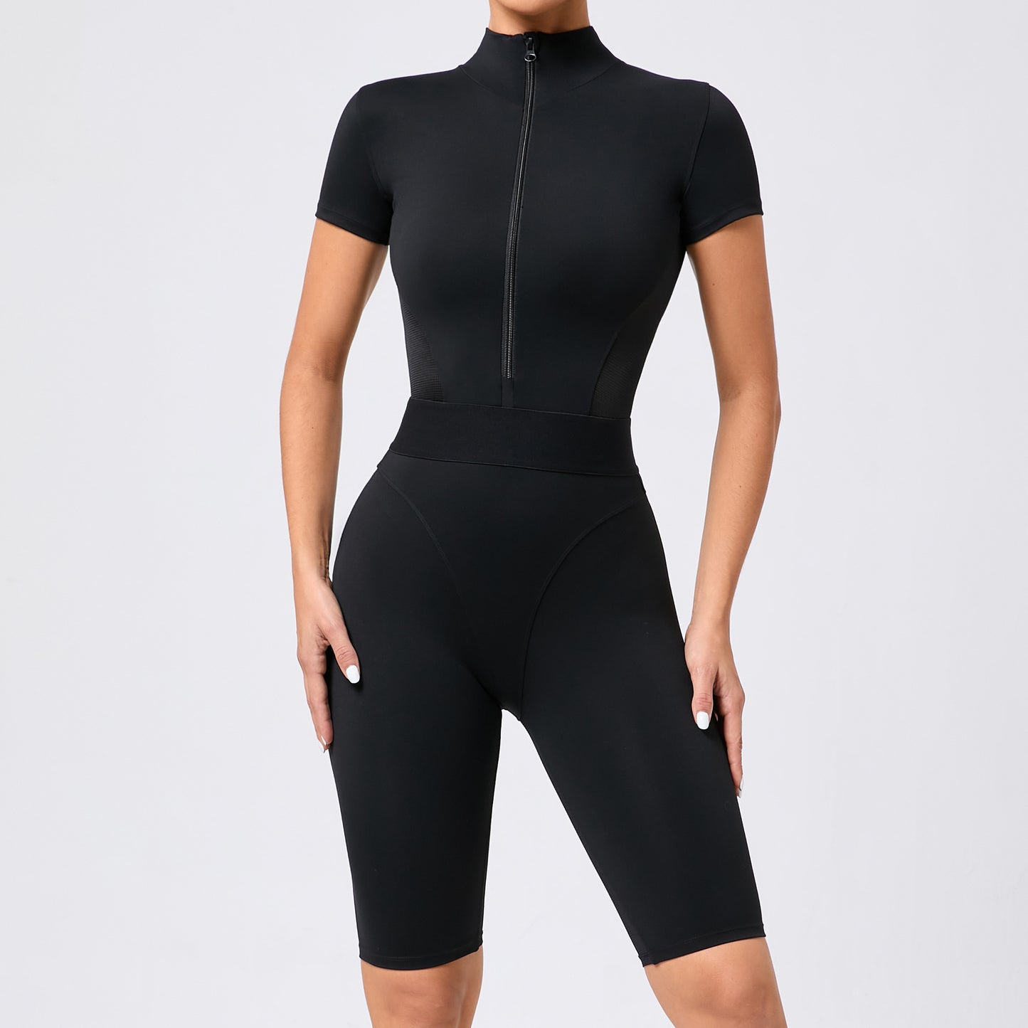 Sportig Träningsjumpsuit – Slim Fit Yoga One-Piece med  Kortärmad Design