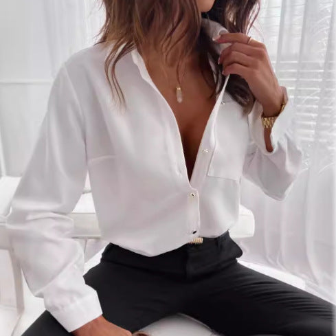 Blus för Dam – Långärmad med Slagkrage & Print, Perfekt för Vår & Sommar