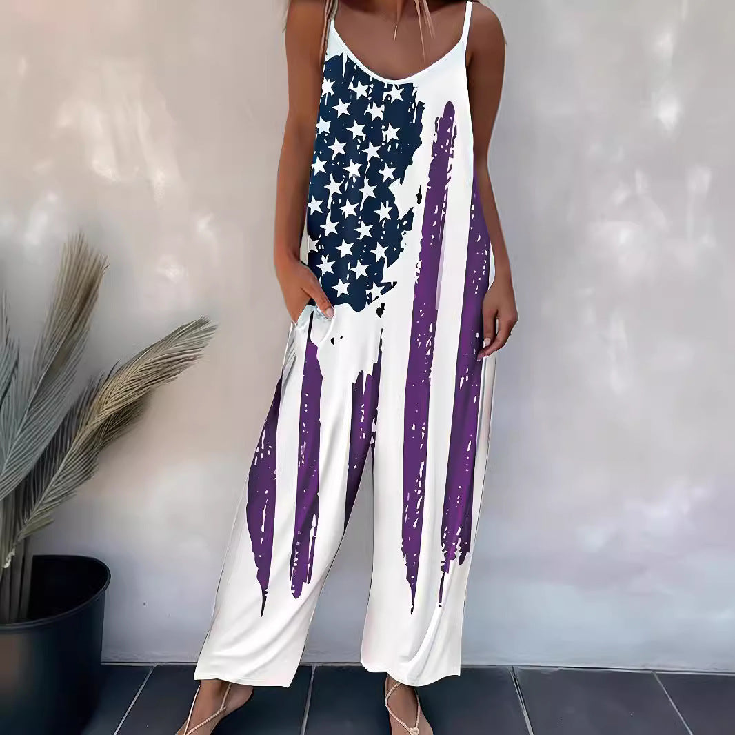 Damjumpsuit – casual byxdress med mönster & smala axelband