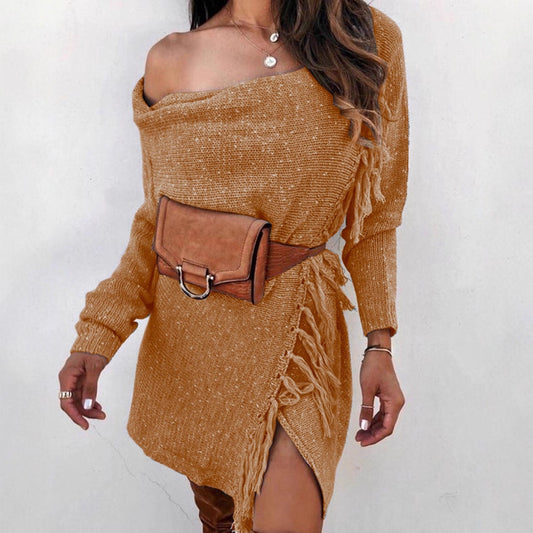 Stickad Kofta Dam – Europeisk & Amerikansk Tröjjacka med Trendiga Fransdetaljer