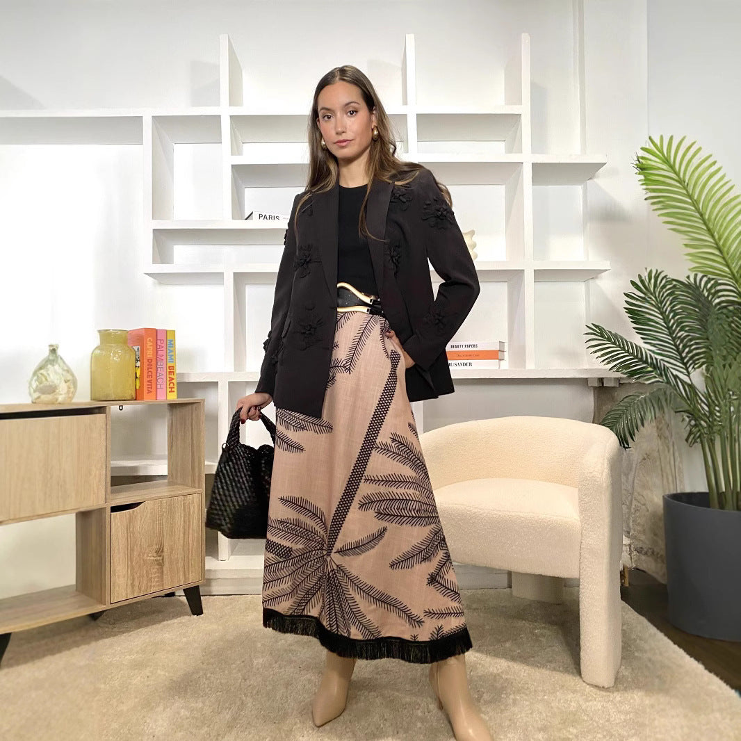 Kjol för Dam – Blommigt Mönster i Polyester med Toffsdetaljer