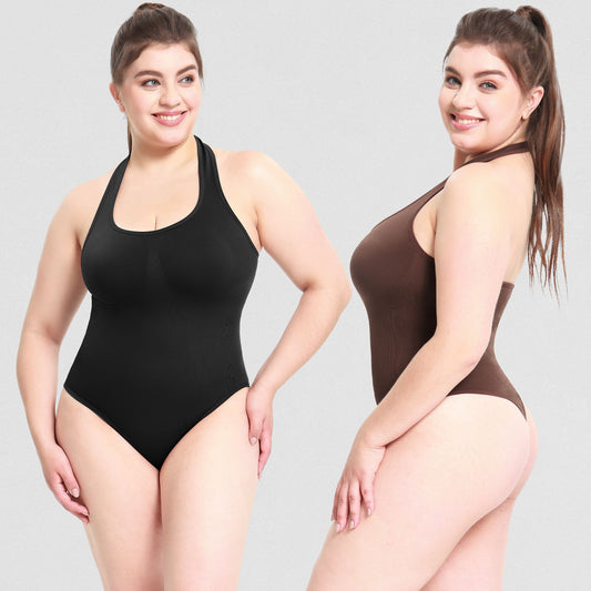 Elegant T-back Bodysuit – Trendig Halterneck & Figurnära Passform för Dam