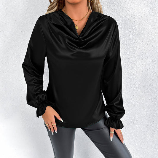 Satinskjorta Dam – Somrig Skjorta i Satin med Klassiska Ärmar