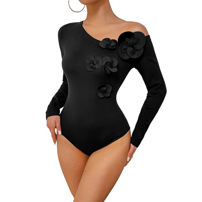 Bodysuit för Dam – Figurnära One Piece med Diagonal Hals & Enaxlad Design