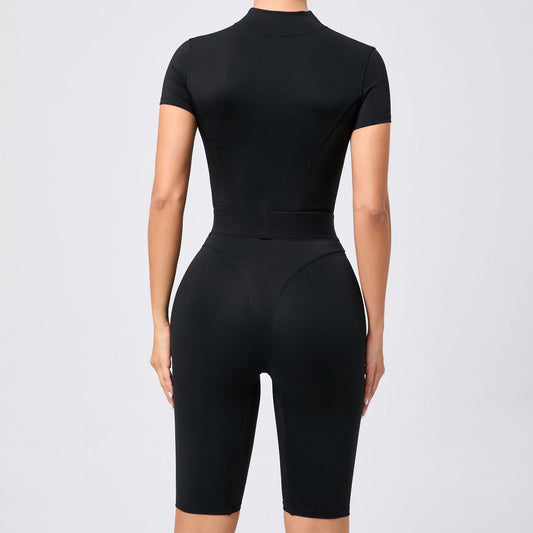 Sportig Träningsjumpsuit – Slim Fit Yoga One-Piece med  Kortärmad Design