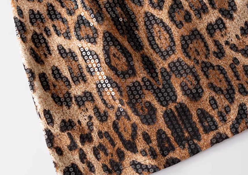 Kjol för Dam – A-linje i Leopardmönster med Glitterdetaljer