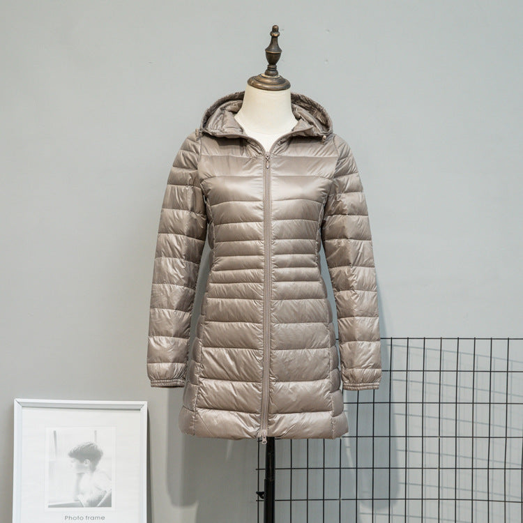 Dunjacka Dam – Lättviktsjacka för Höst & Vinter, Midlång Slim Fit Plus Size med Huva