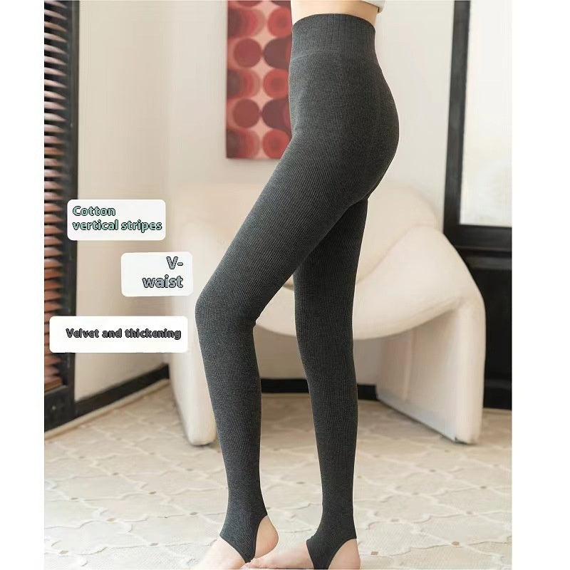 Tjocka Strumpbyxor för Dam – Bekväma Bomullsbyxor med Hög Midja & Randigt Mönster