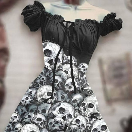 Klänning för Dam – Kortärmad i Polyester med Puffärm & Dragsko