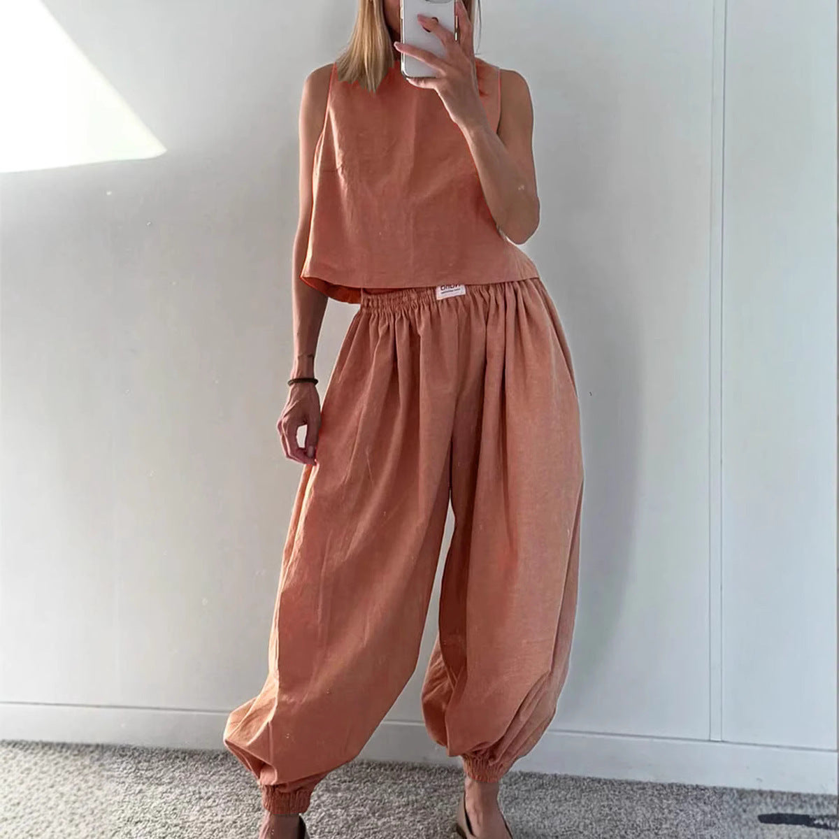 Tvådelat Set Dam – Ärmlös Topp med Vida Byxor i Lös Passform