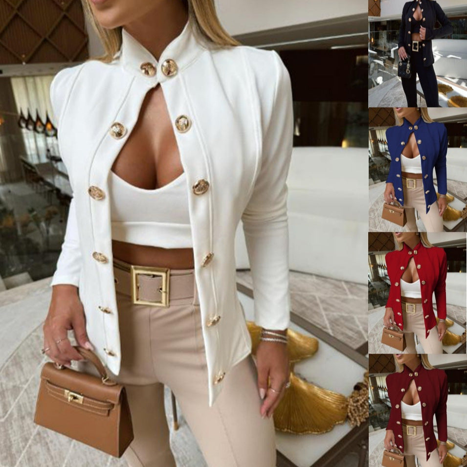 Dubbelknäppt Kappa Dam – Slim Fit Höst & Vinterkappa med Ståkrage och Långärmad Design