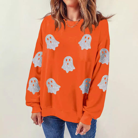Halloween Tröja Dam – Lös Casual Pullover med Spökmotiv