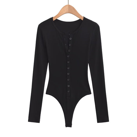 Långärmad Bodysuit för Dam – Elegant Design med Knappdetaljer