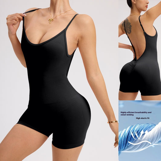 Sömlös Yoga Jumpsuit för Dam – Enfärgad med Utskärningar & Öppen Rygg