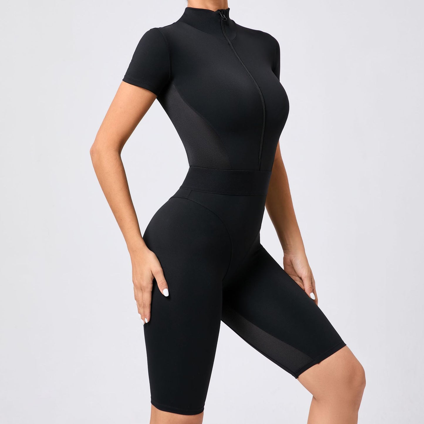 Sportig Träningsjumpsuit – Slim Fit Yoga One-Piece med  Kortärmad Design