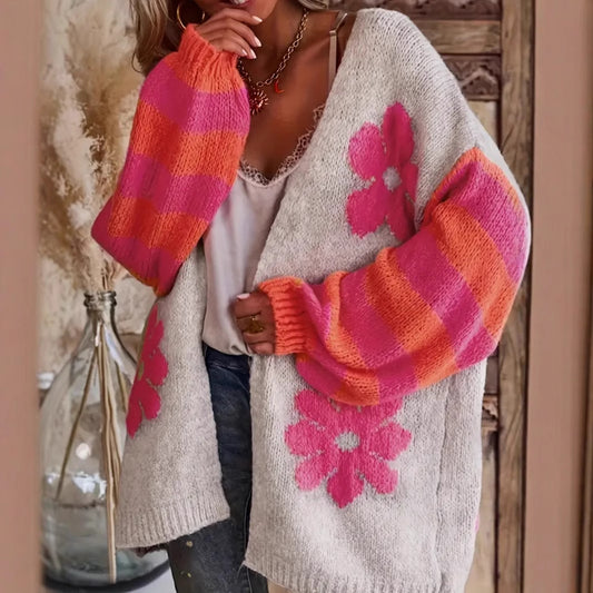 Flerfärgad Cardigan Dam – Bekväm Drop Shoulder