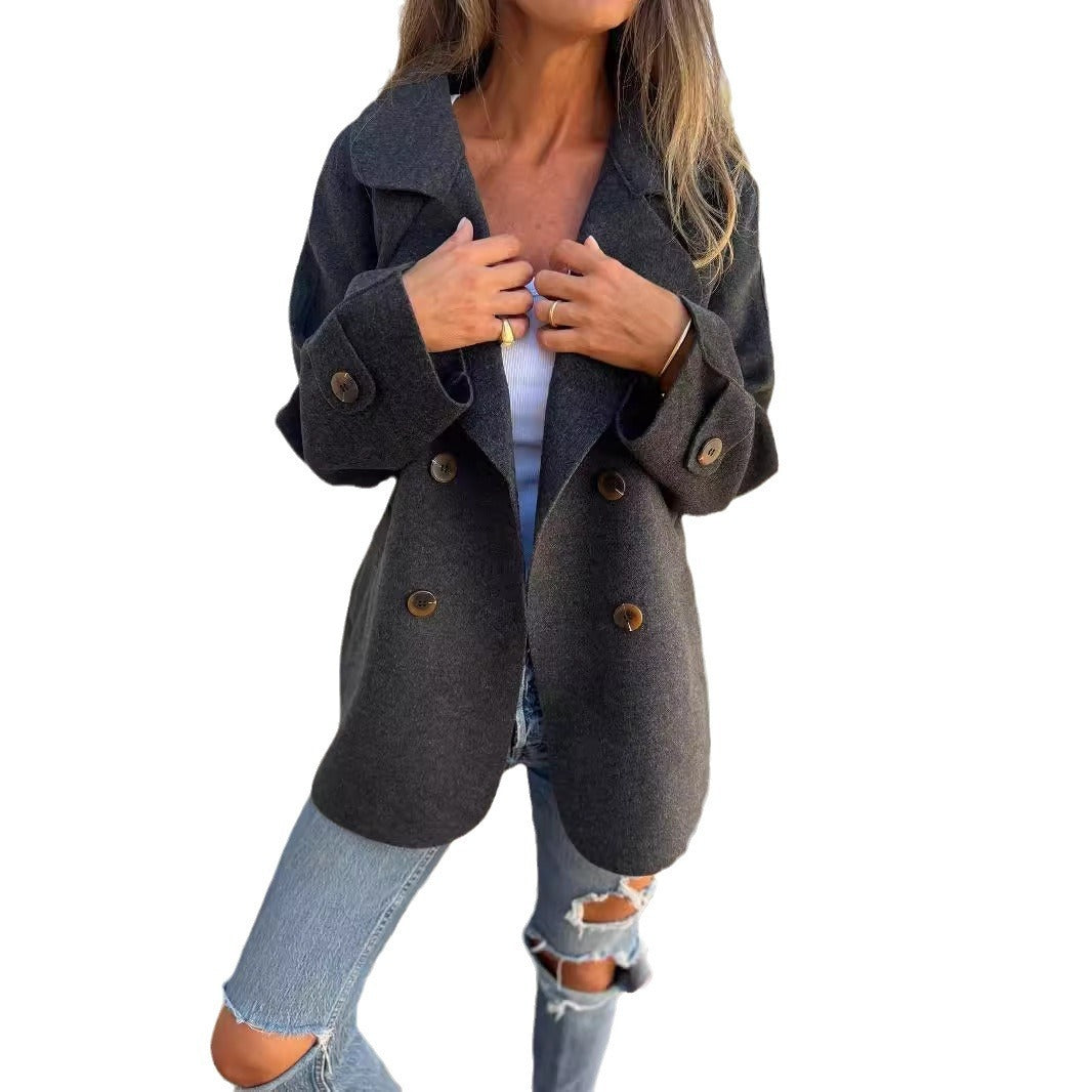 Elegant Ullig Kappa Dam – Klassisk Knappdesign utan Pälskrage