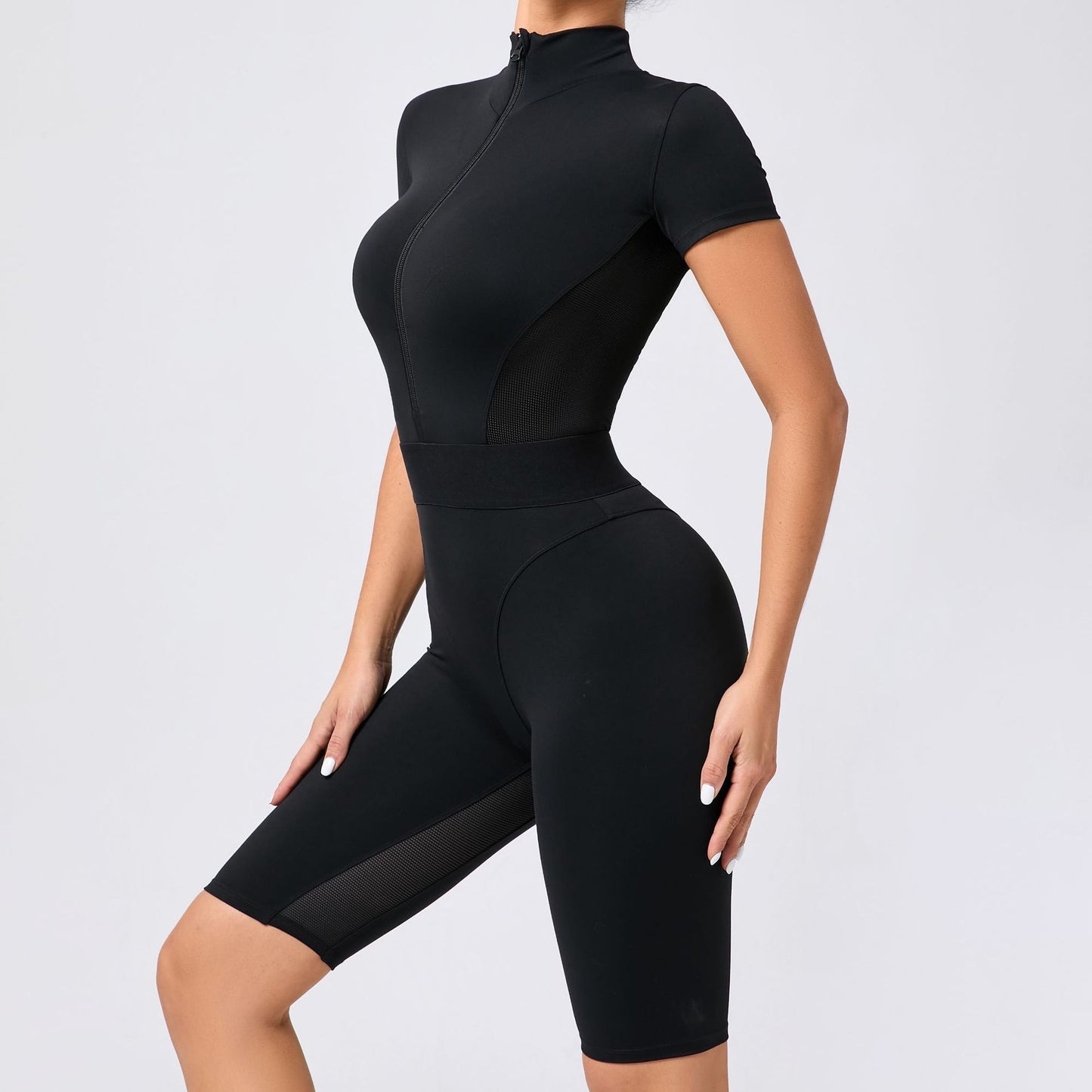 Sportig Träningsjumpsuit – Slim Fit Yoga One-Piece med  Kortärmad Design