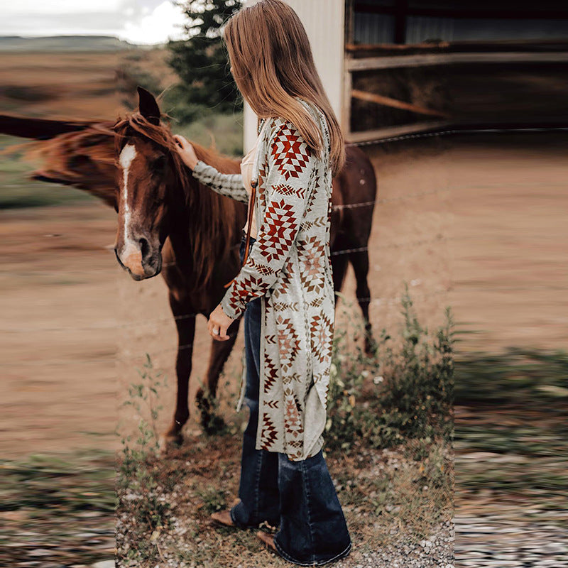 Kofta för Dam – Stickad i Geometriskt Mönster, Perfekt för Höst