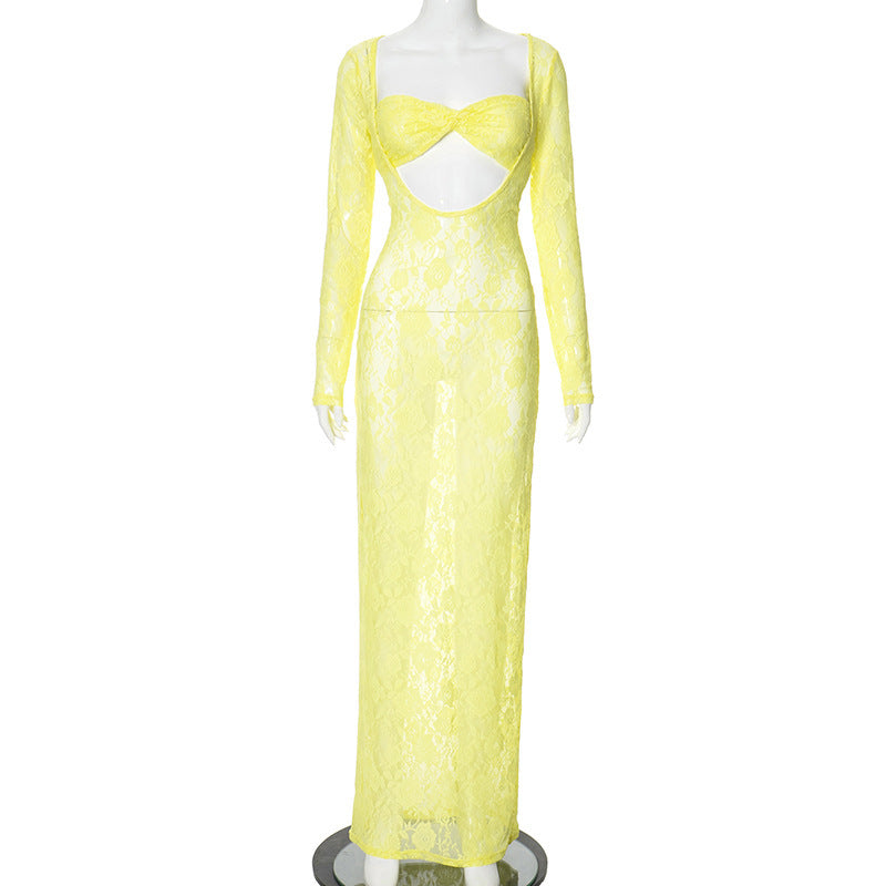 Sommarklänning för Dam – Enfärgad med Hollow-out Detaljer & Trendig Design