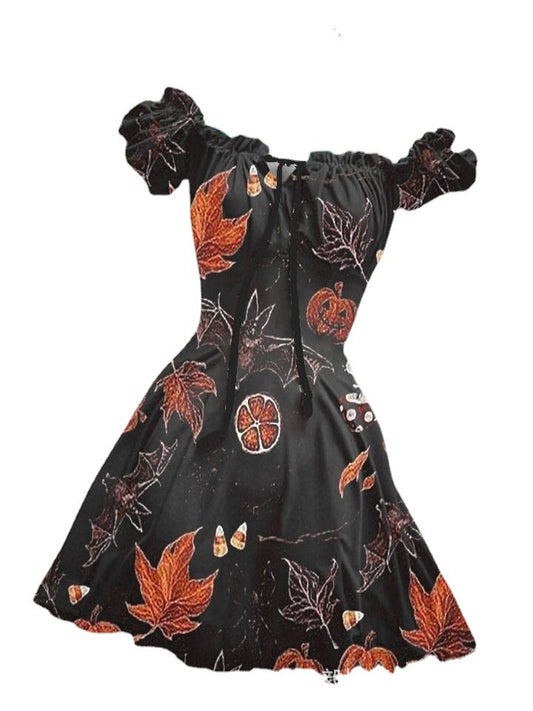 Klänning för Dam – Kortärmad i Polyester med Puffärm & Dragsko