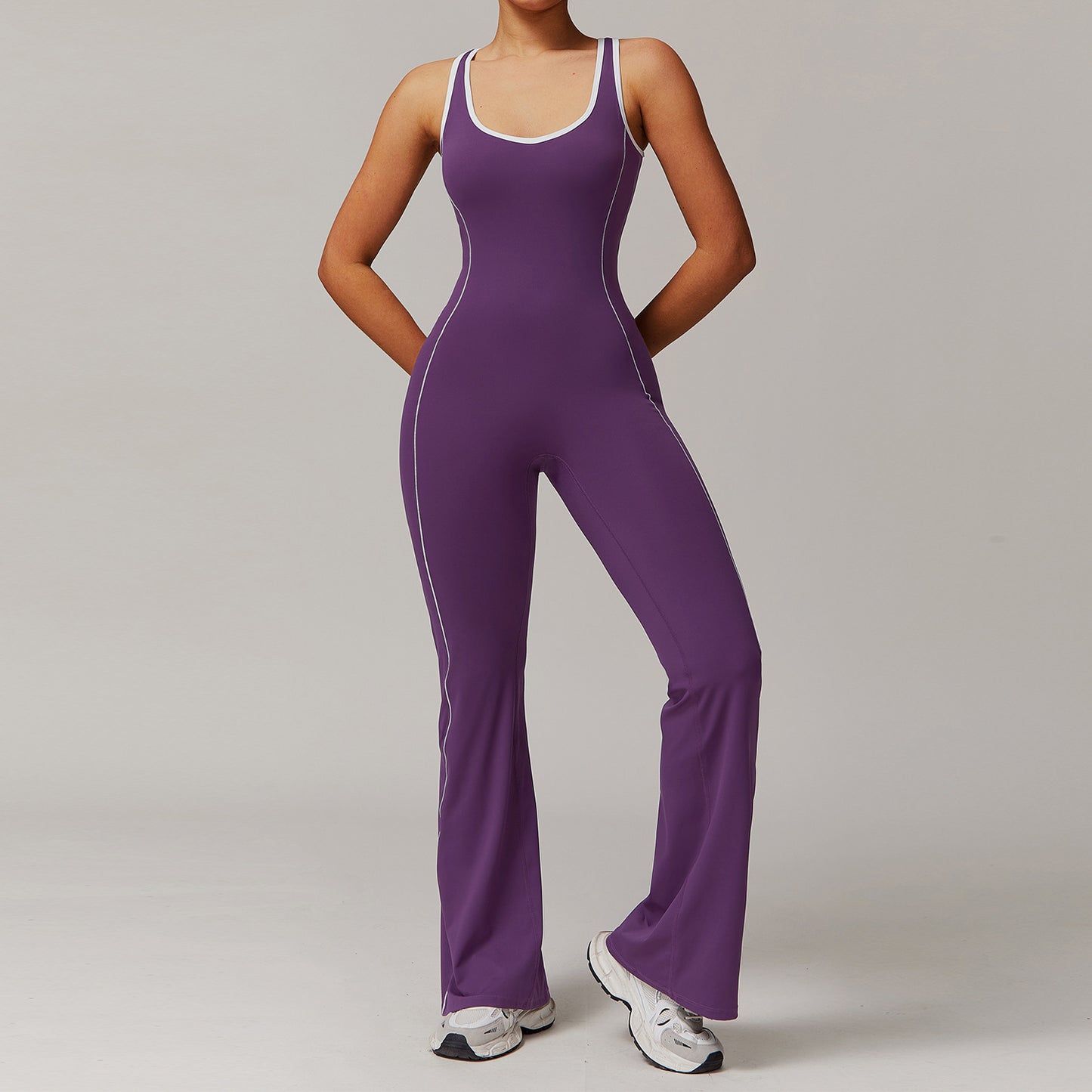 Träningsjumpsuit för Dans & Yoga – Figurnära One-Piece med Öppen Rygg
