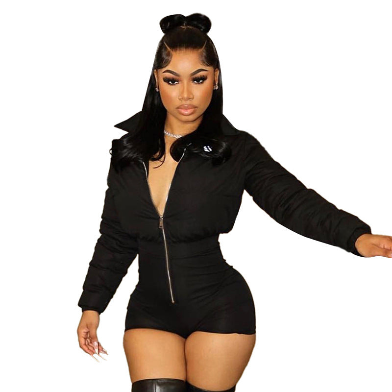 Jumpsuit set dam – figurnära vadderad jumpsuit med stretch & kort slim jacka