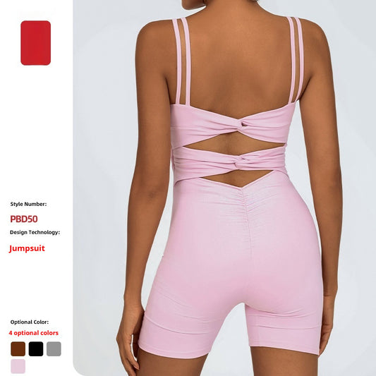 Sportig Jumpsuit – Figurnära Nude Feel One-Piece med Beauty Back & Kort Design