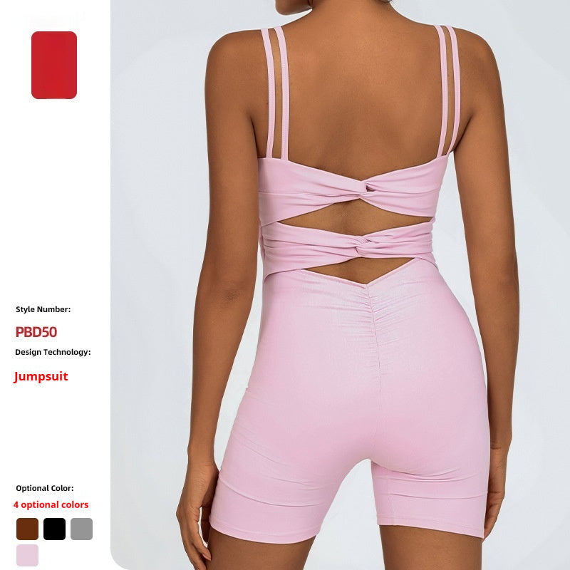 Sportig Jumpsuit – Figurnära Nude Feel One-Piece med Beauty Back & Kort Design