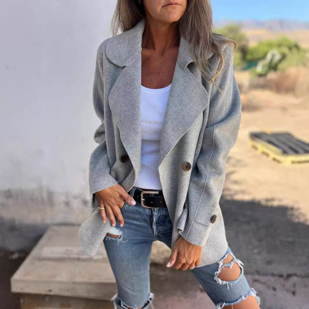 Elegant Ullig Kappa Dam – Klassisk Knappdesign utan Pälskrage