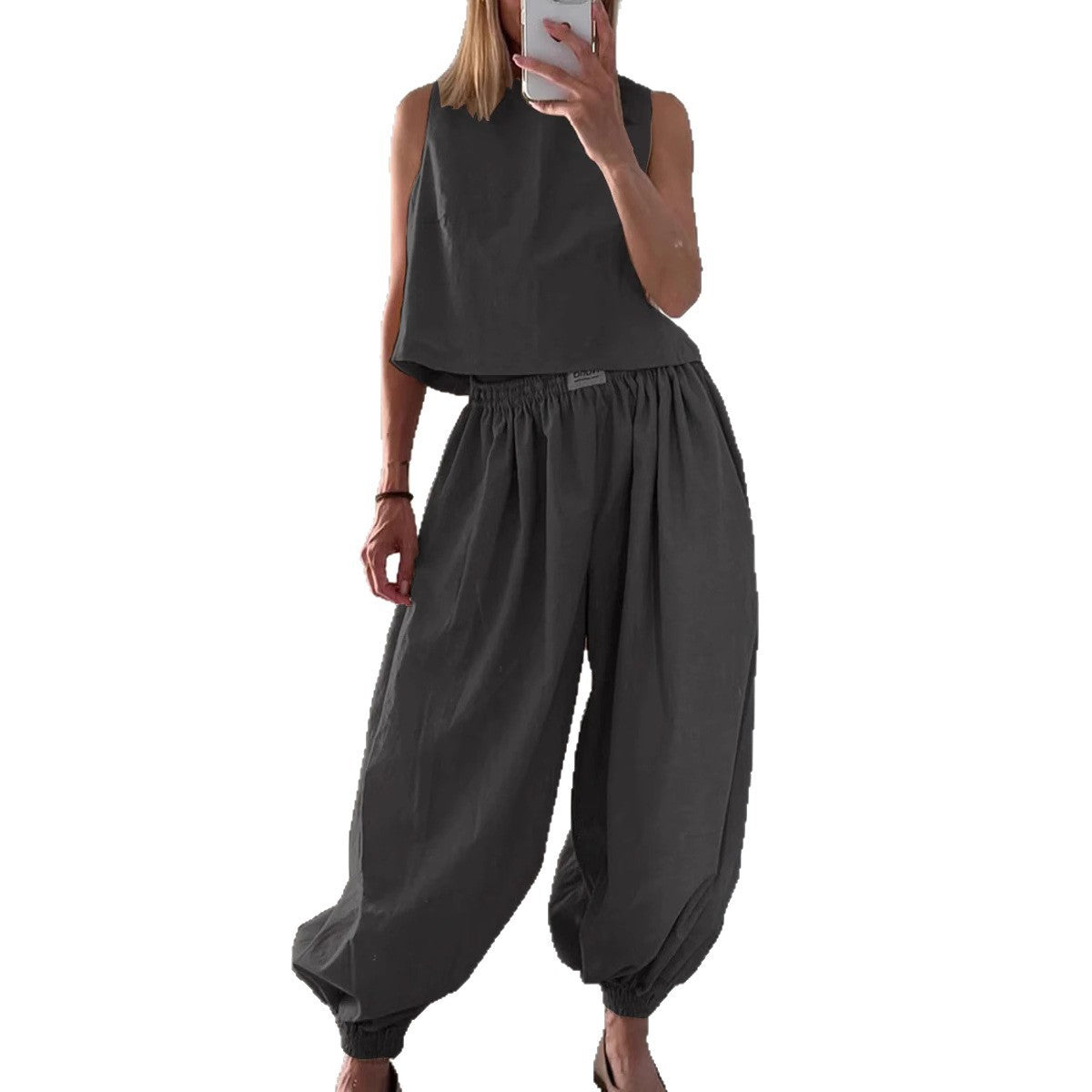Tvådelat Set Dam – Ärmlös Topp med Vida Byxor i Lös Passform