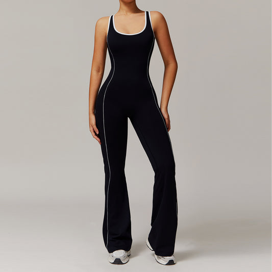 Träningsjumpsuit för Dans & Yoga – Figurnära One-Piece med Öppen Rygg