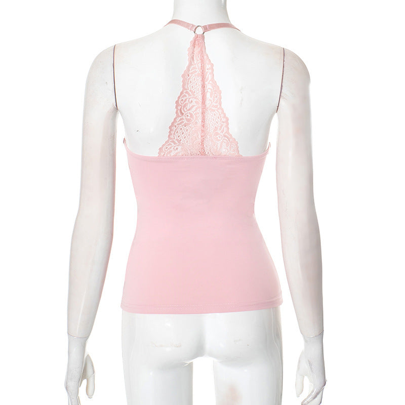 Damtopp – sexig off-shoulder med spets & axelband i enfärgad europeisk/amerikansk stil