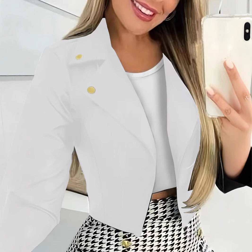 Elegant Kort Kavaj Dam – Trendig Kostymjacka med Slag & Knäppning